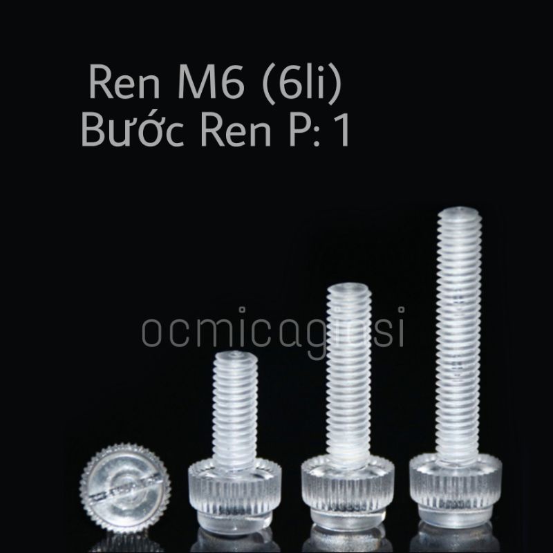 Combo 50 ốc mica ren M6  vặn tay trong suốt