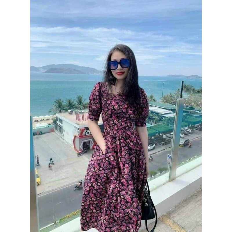 Váy hoa tím tay bồng