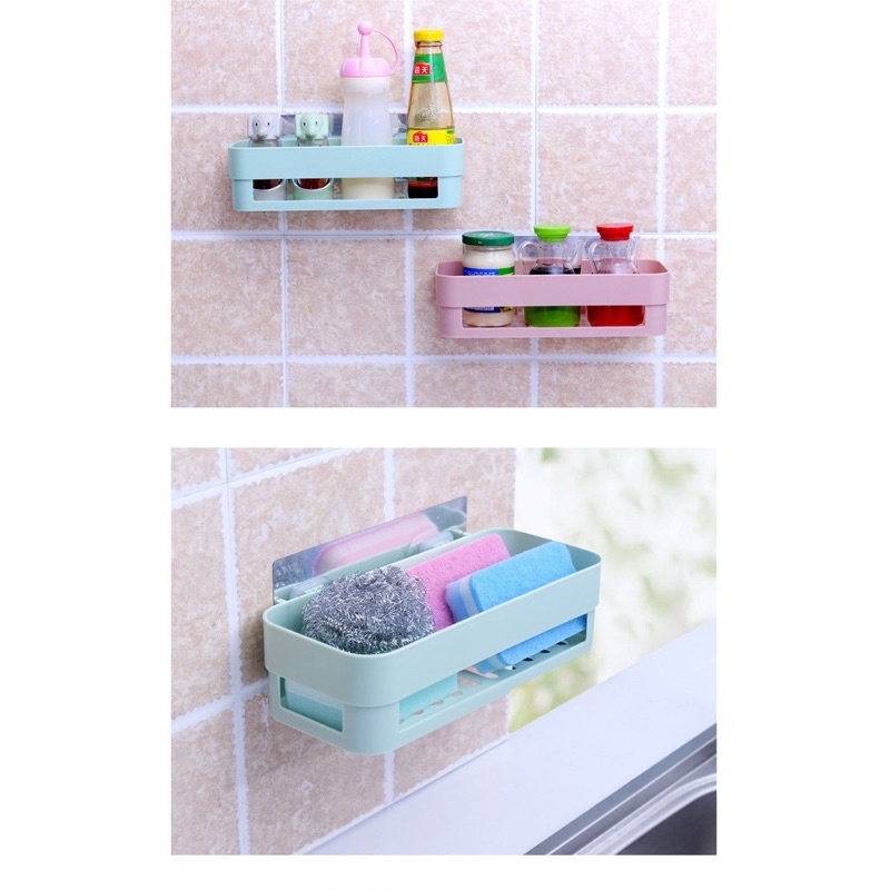 Kệ dán tường để đồ nhà tắm, nhà bếp hình chữ nhật bằng nhựa nhiều màu