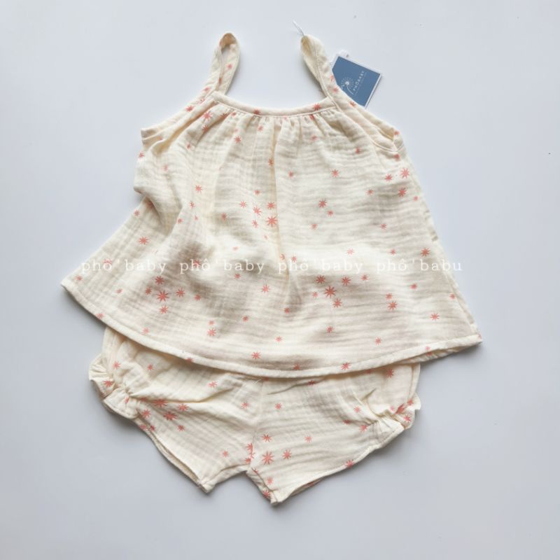 Bộ dây vải xô muslin cao cấp mềm mịn cjo bé gái