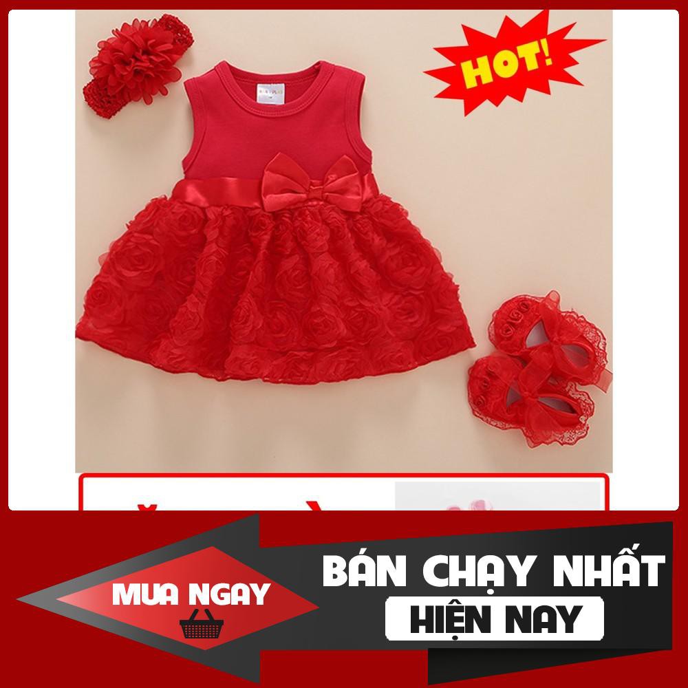 - Set Đầm Đầy Tháng Thôi Nôi Cho Bé Gái Kiểu Hoa Hồng [ CÓ HÌNH THẬT ]