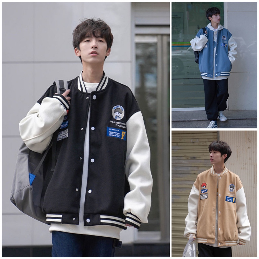 Áo Bomber Fom Nam Nữ Nỉ Phối Tay Họa Tiết Hoạt Hình Cậu Bé 3 Màu Siêu Hot - Dáng Rộng Fom Thụng Hot Trend 2021