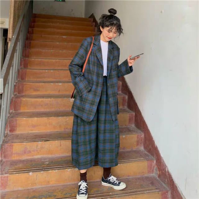 Set bộ vest kẻ caro khoác blazer + váy ulzzang retro 2021 KÈM ẢNH THẬT CUỐI | BigBuy360 - bigbuy360.vn