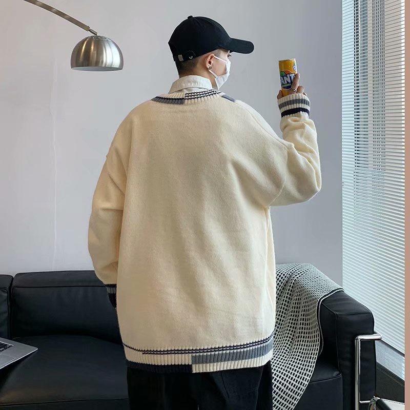 Áo len tay dài cổ chữ V thời trang thu đông phong cách Nhật Bản dành cho nam size M-2XL