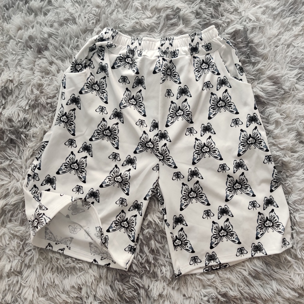Quần short unisex ống rộng họa tiết cánh bướm đùi cạp chun ulzzang thời trang Unique