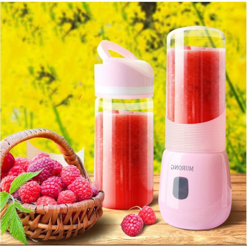 Máy xay sinh tố máy xay mini may xay cầm tay gồm 2 bình thủy tinh màu hồng cao cấp tiện lợi