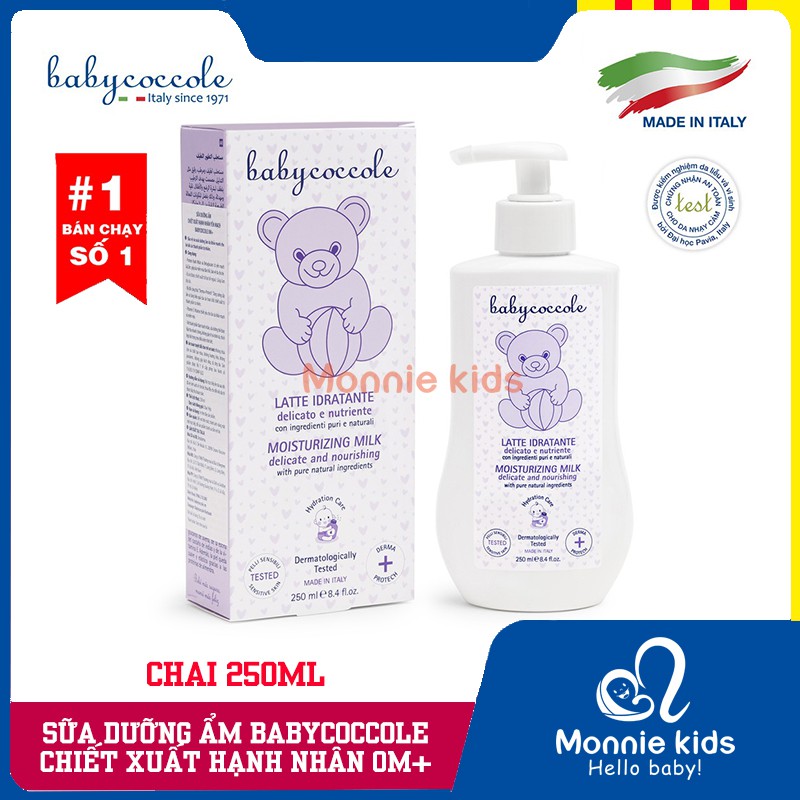 Sữa dưỡng ẩm BABYCOCCOLE 250ml 0m+, sữa dưỡng ẩm hạnh nhân giữ ẩm làm mềm da bé - Monnie Kids