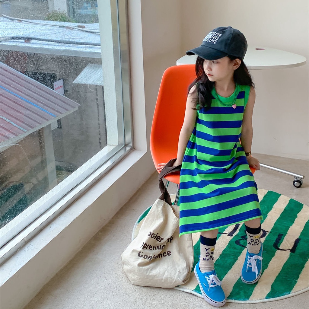 Đầm Dài Không Tay 5 Màu Tương Phản Thời Trang Mùa Hè Cho Bé Gái