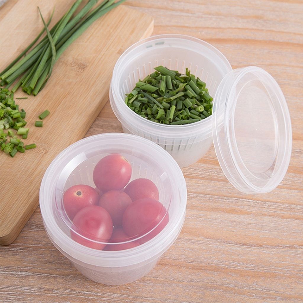 Hộp Bảo Quản Hành Tỏi Trong Tủ Lạnh Bằng Nhựa Đa Năng có 2 Lớp Giúp Ráo Nước Giữ Thực Phẩm Luôn Tươi 0501