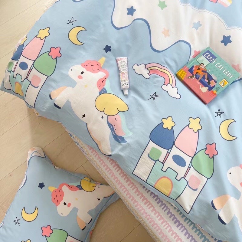 Bộ chăn ga gối cotton living cao cấp - set vỏ 4 món mẫu ngựa pony lâu đài
