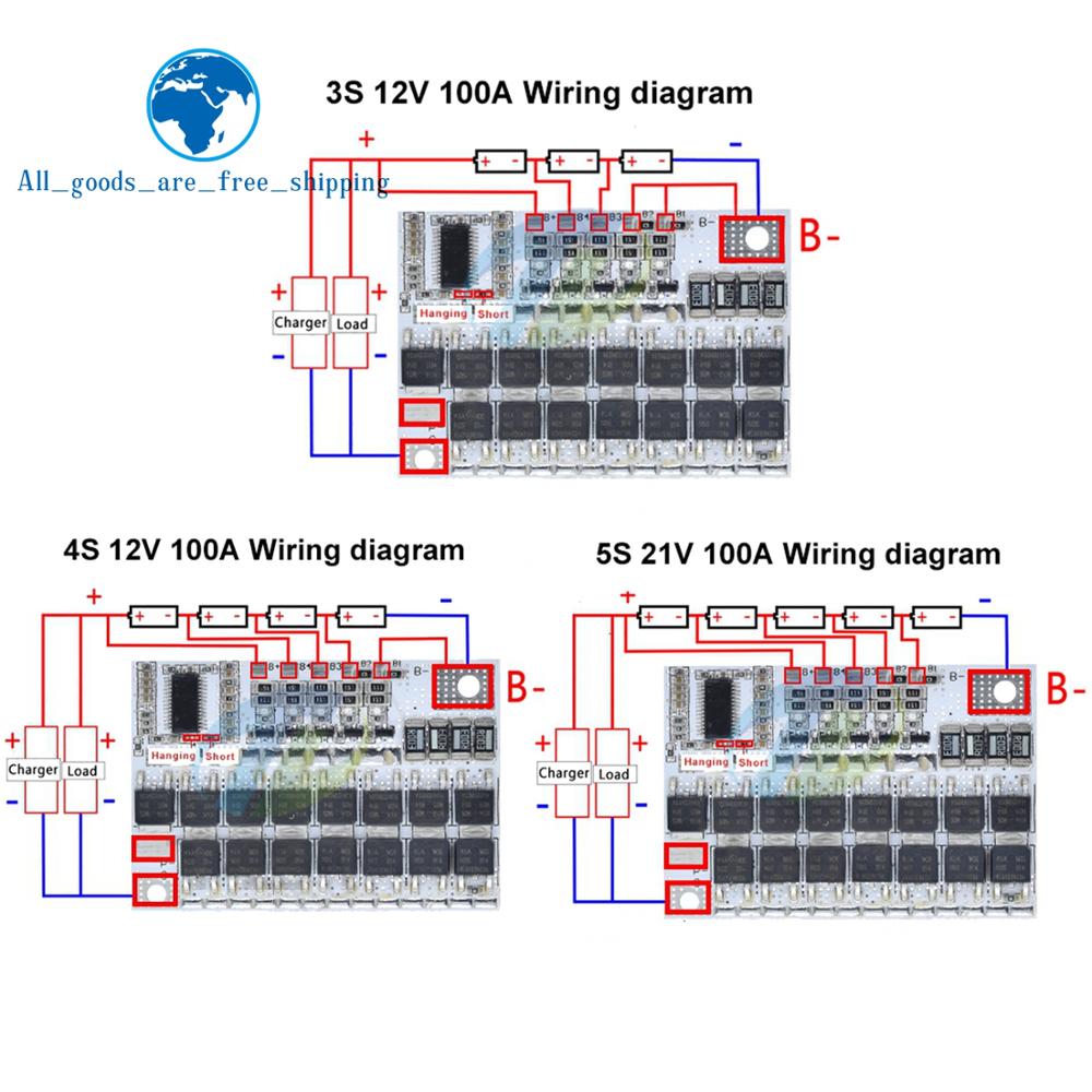 Bo Mạch Cân Bằng Pin Lithium 3s / 4s / 5s Bms 12v 16.8v 21v 3.7v 100a