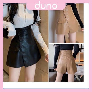  Chân váy da chữ a cạp chéo DUNO - quần giả váy vạt chéo 3 cúc cực hot-TCS 