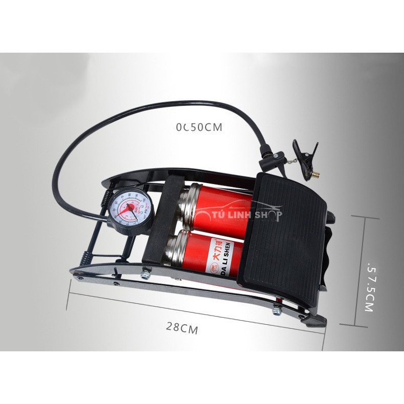Bơm lốp ô tô, xe máy tự ngắt TOYOTA, đồng hồ điện tử, có đèn LED và bơm lốp đạp chân 2 xilanh