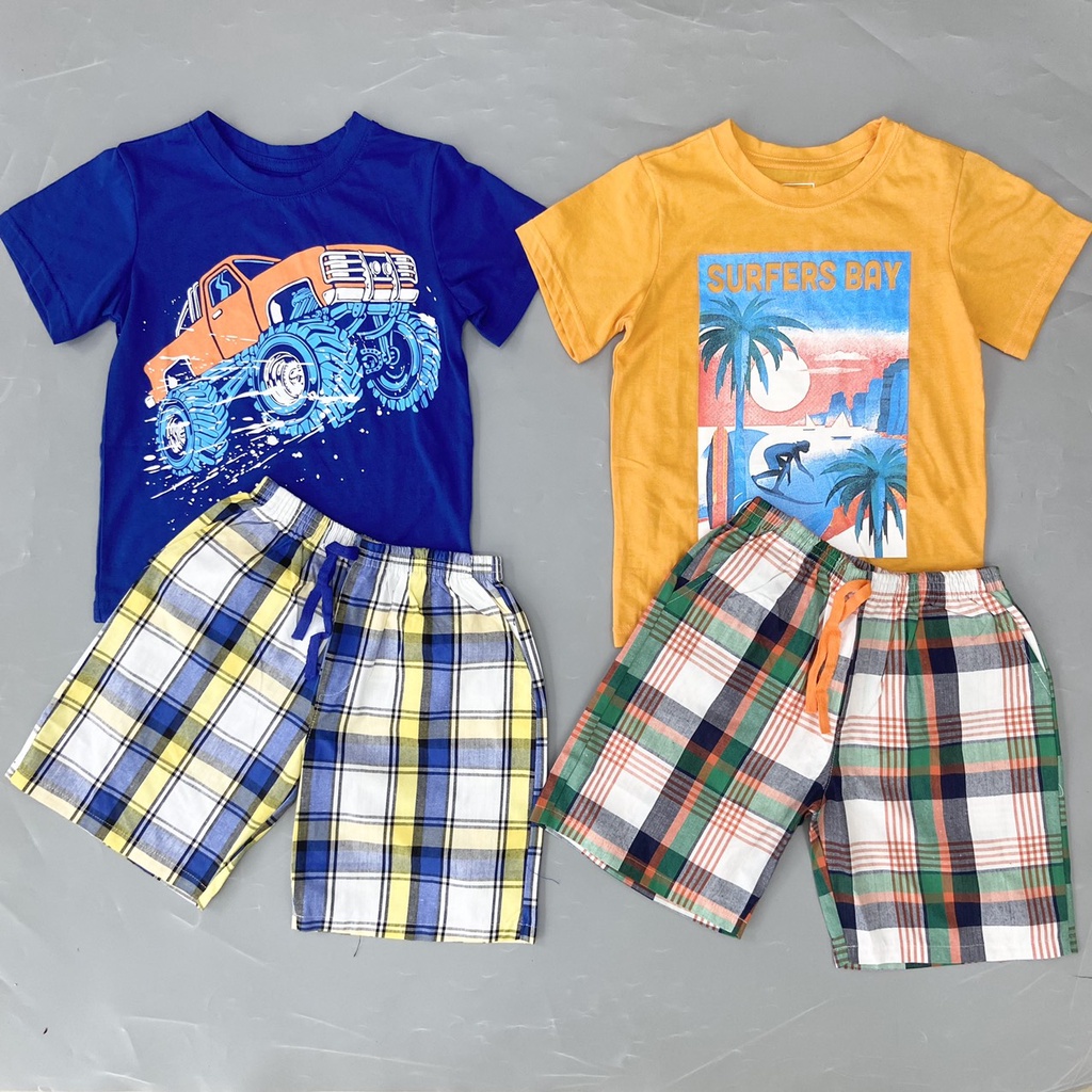 Đồ bộ bé trai size đại 19 - 45kg bộ quần áo bé trai size đại thun cotton quần đùi vải thô có túi - STGA