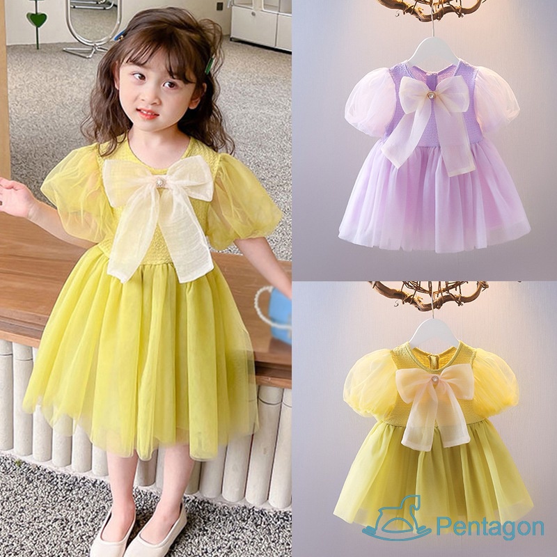 Đầm Công Chúa Tay Phồng Màu Trơn Ngọt Ngào Thời Trang Cho Bé Gái 0-3 Tuổi