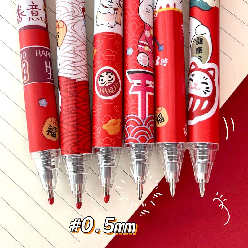 Bút bi mực đen ngòi 0.5mm họa tiết chú mèo may mắn dễ thương