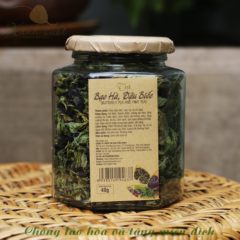 [Thái Minh] Trà Hoa Đậu Biếc &amp; Bạc Hà Sấy Lạnh- Butterfly Pea &amp; Mint Tea (Clitoria Ternatea) [Xanh Suốt]