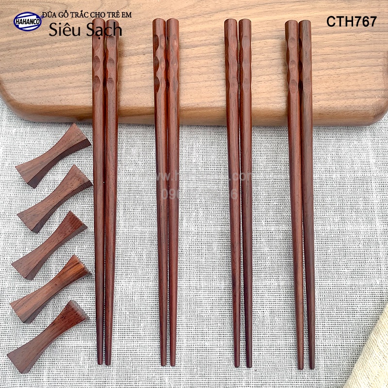 Đũa gỗ Trắc Dành Cho Trẻ Em HAHANCO (1 Đôi) Thân Tròn Đầu Vấu Giúp Tập Gắp - CTH767