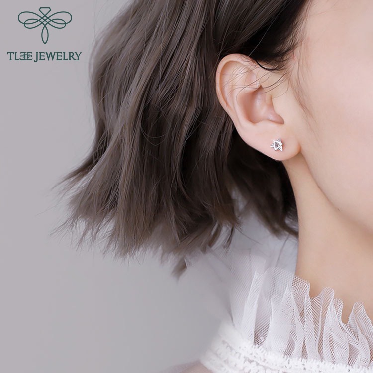 Bông tai bạc nữ TLEE hình tam giác đá trắng sáng lấp lánh TleeJewelry B0218