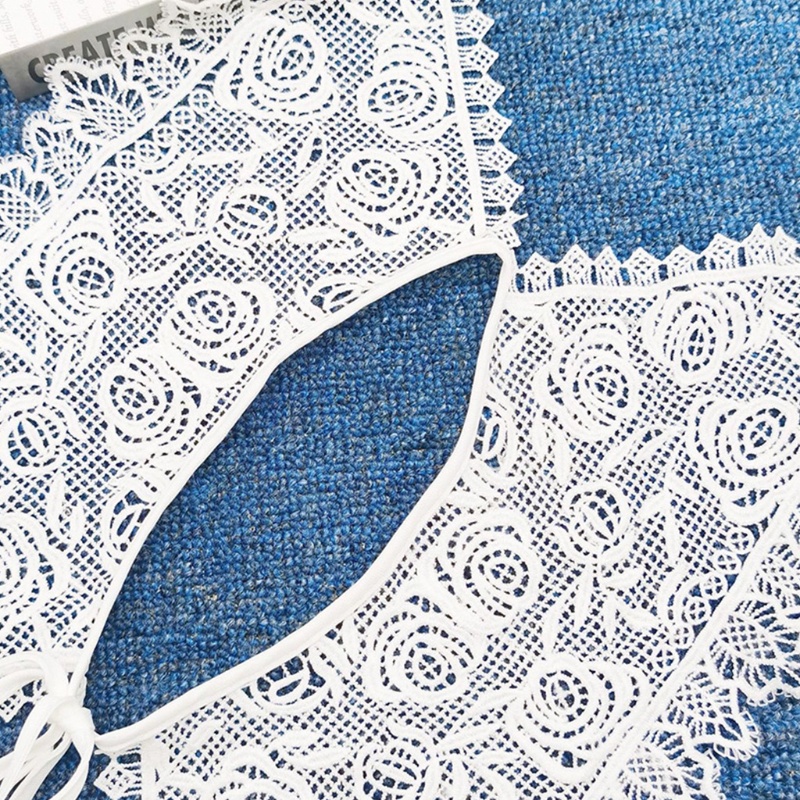 Khăn Choàng Cổ Giả Sợi Sữa Thêu Hoa Hồng Rỗng Buộc Dây Có Thể Tháo Rời Cho Nữ