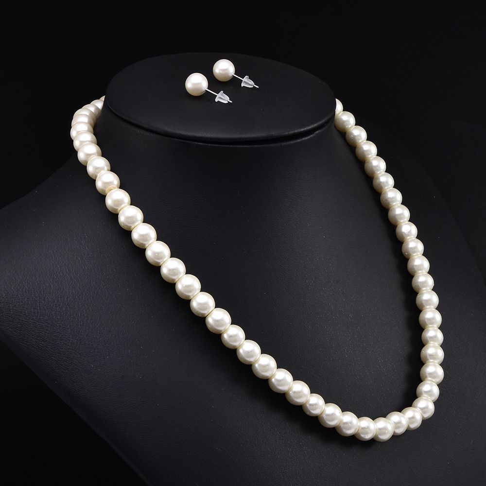 Set vòng cổ kèm khuyên tai phối ngọc trai thời trang nữ tính