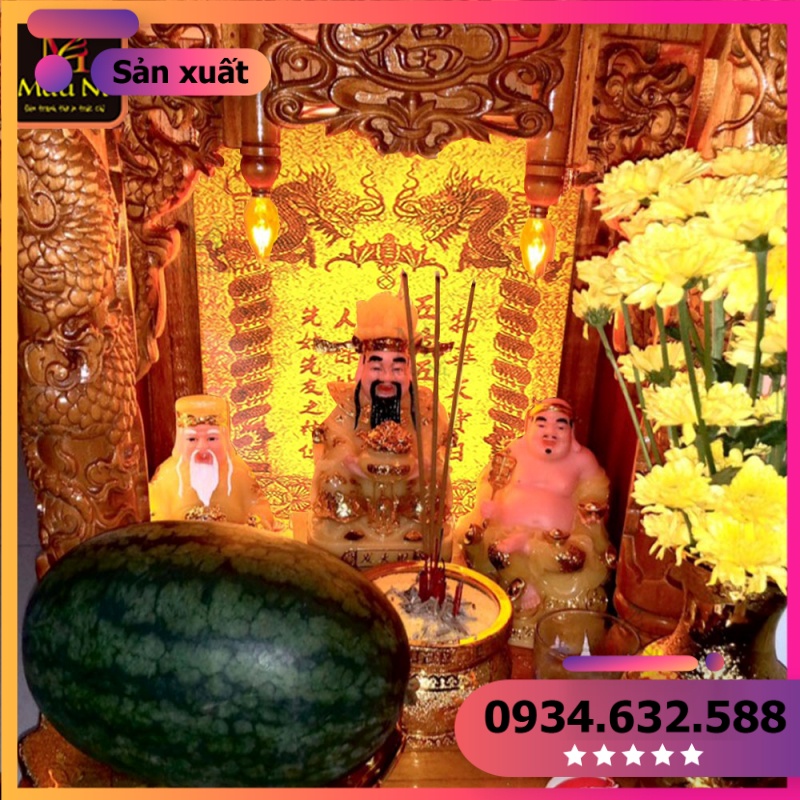 đẹp - BÀI VỊ BÀN THỜ THẦN TÀI THỔ ĐỊA bật điện sáng rực rỡ - tranh trúc chỉ in MÂU NI
