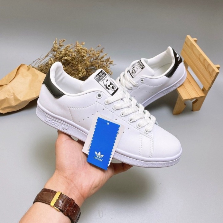 Giày thể thao stan smith trắng gót đen thời trang nam nữ tặng kèm bull box bill