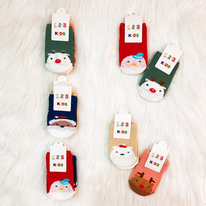 Set 2 đôi tất vớ Noel cao cấp chống trượt cổ thấp cho bé 0-3 tuổi chất cotton họa tiết Giáng sinh BBShine - T015