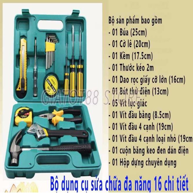 Bộ Dụng Cụ Sửa Chữa Đa Năng 15 Món + 1 Hộp Dựng