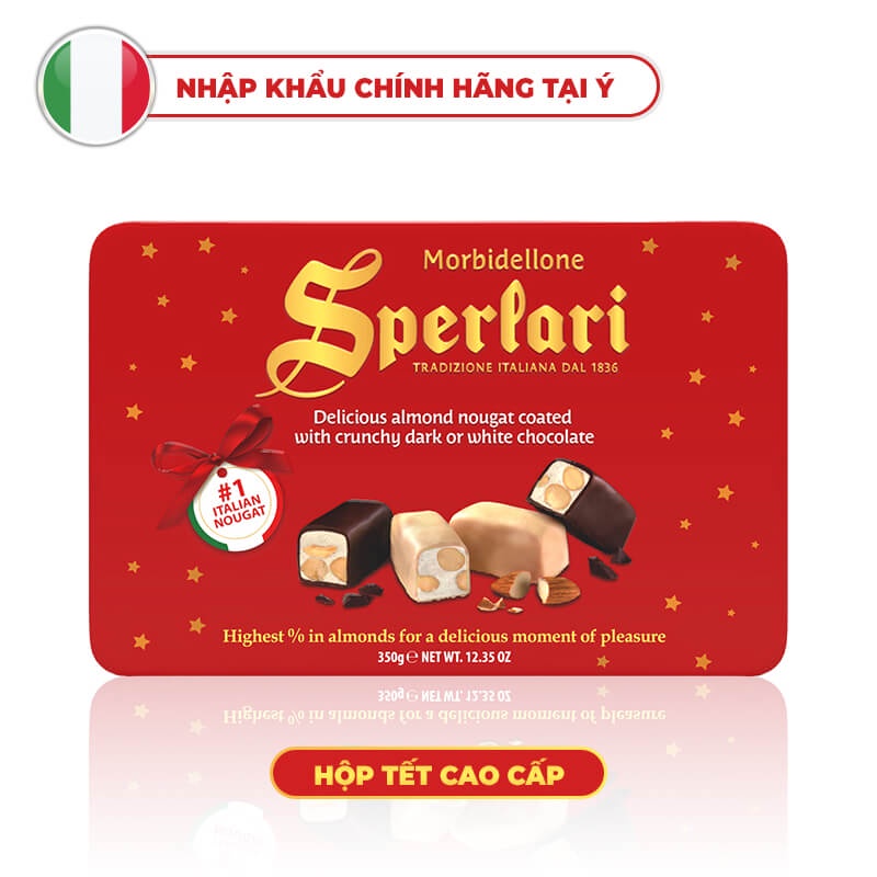 Hộp sôcôla đen trắng nhân nougat Sperlari 350g Ý