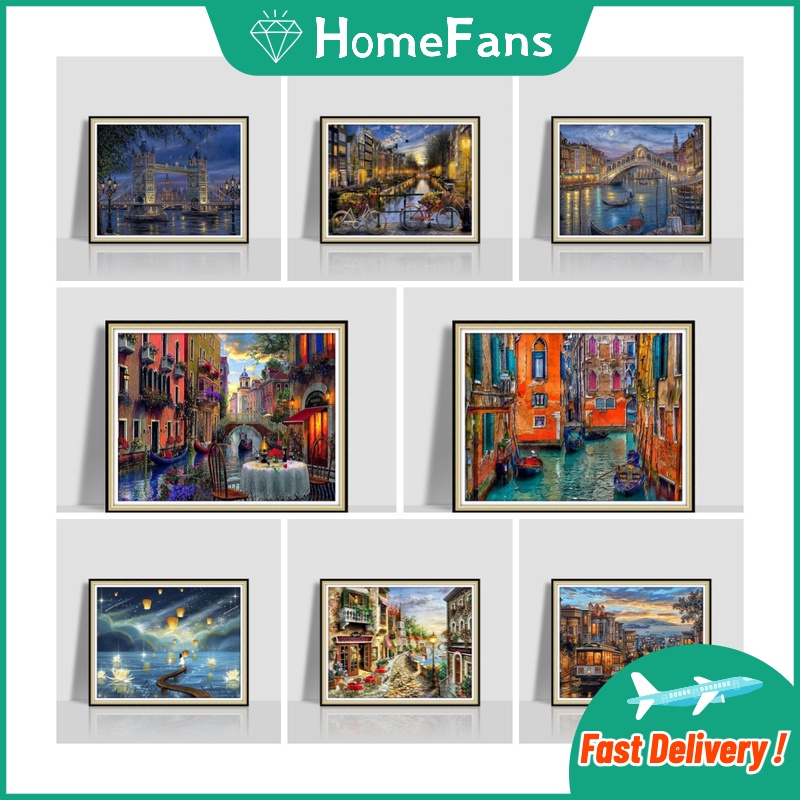 Bộ Tranh Đính Đá 5D Tự Làm 40x30cm / 50x40cm Hình Cầu / Tàu Thuyền Trang Trí Nhà Cửa