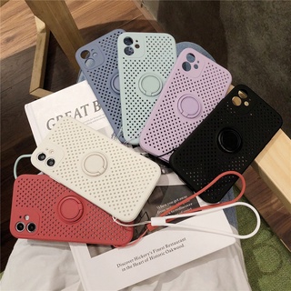 Liquid Silicone Ốp lưng iPhone 12 Soft Case Cover Lens Protect Heat Radiation Apple iPhone 12 Pro Max Soft Silicone Case With Holder+Strap iPhone12 mini iPhone11 Phone Case