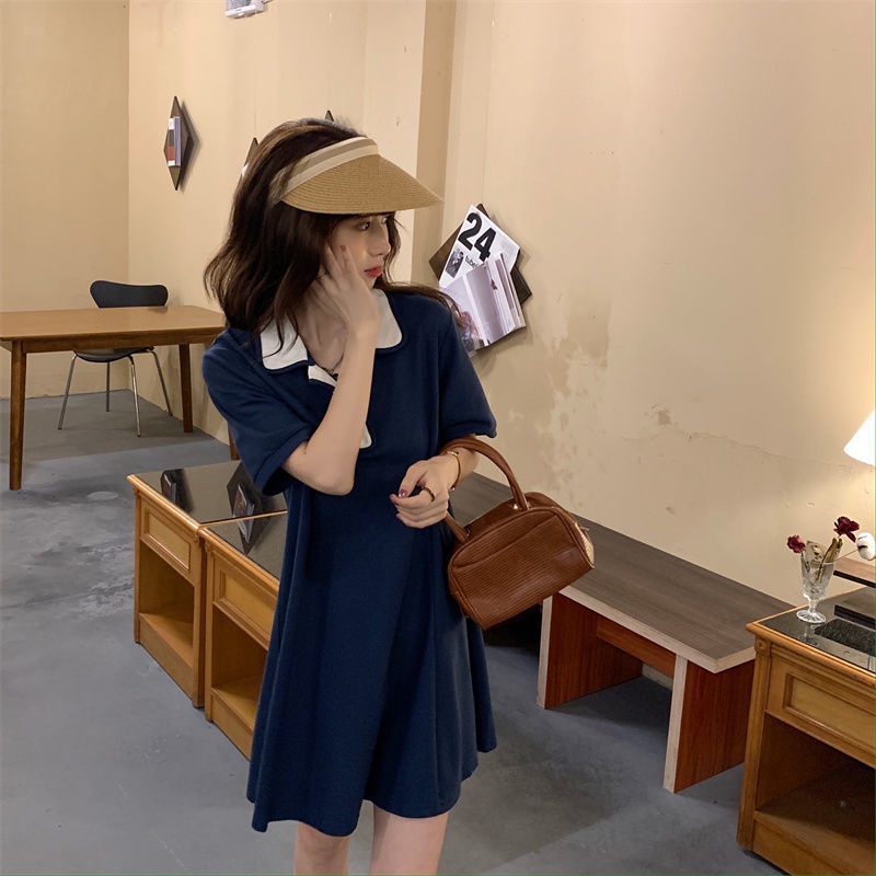 Đầm polo COZOKC tay ngắn dáng ôm phối màu tương phản thời trang trẻ trung