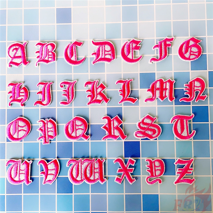 ☸ Miếng Dán Ủi Thêu Chữ Q-5 Màu Hồng ☸ 1 Sticker Ủi Thêu Hình Huy Hiệu