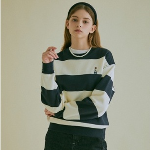 Áo sweater Whoau chính hãng kẻ sọc ngang, áo nỉ WHO.A.U hình chú gấu  | WHMWC4931U