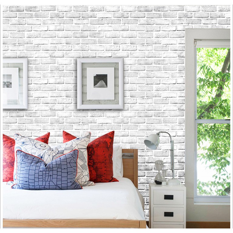 Decal giấy dán tường giả gạch xám khói khổ 45cm keo sẵn
