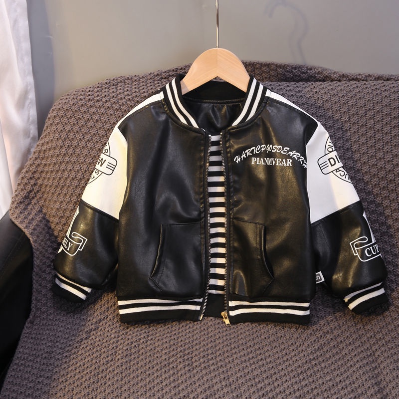 Áo Khoác Da Có Mũ Trùm Thời Trang Xuân Thu Cho Bé Trai