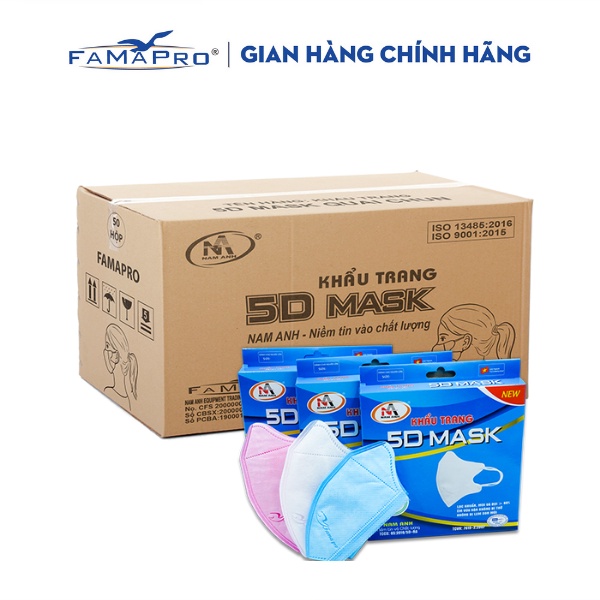 [5D MASK- THÙNG 100 HỘP] Khẩu trang y tế kháng khuẩn 3 lớp Famapro 5D Mask (10 cái/hộp )