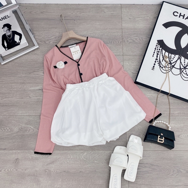 [ 𝐅𝐑𝐄𝐄 𝐒𝐇𝐈𝐏 ]  SÉT 3 MÓN KHOÁC LEN HỒNG MIX QUẦN BOM SIÊU XINH VẢI LEN TĂM QC