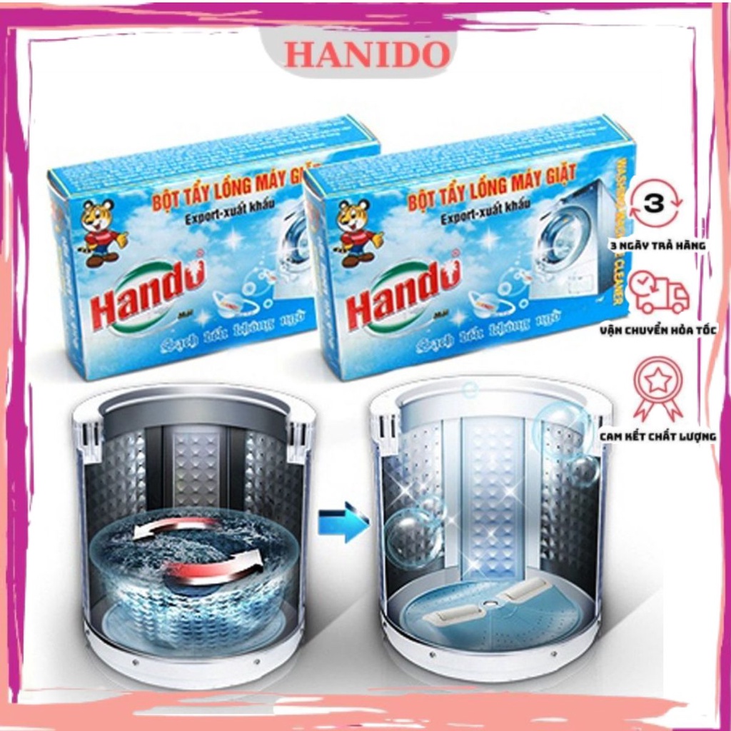 Bộ 2 hộp 4 gói tẩy lồng máy giặt vệ sinh siêu mạnh Hando 200g