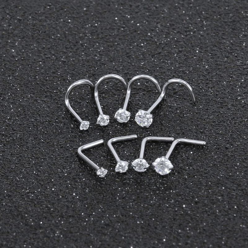 K4CM01- Khuyên Cánh Mũi Nose Ring Cao Cấp Đính Đá Zircon - Khuyên cánh mũi chân cong, chân L - Hàng nhập - 69STORE