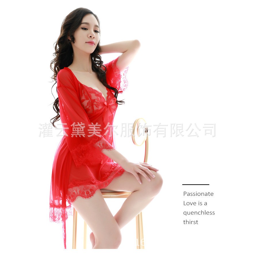 Váy ngủ 2 dây kèm choàng tặng quần lót sexy