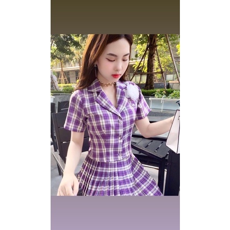 SET ĐỒ TÍM KẺ CARO HÀNG THIẾT KẾ DVC