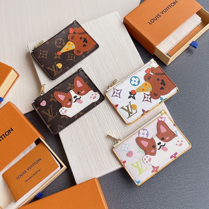 Ví mini cho nữ Louis Vuitton LV da thật cao cấp có 2 mẫu Corgi Dog và Birthday Bear