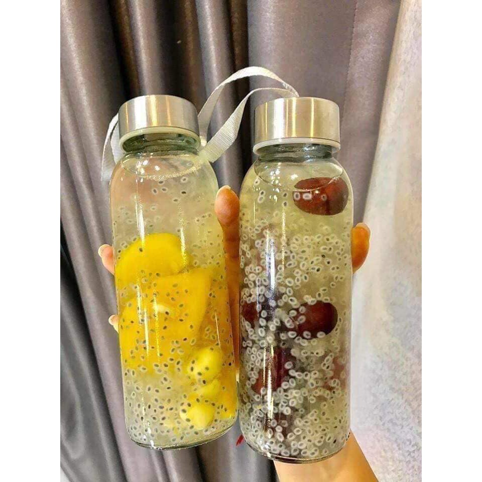 Chai Thủy Tinh Nắp Dây Xách 500ml, Chai Đựng Nước Thủy Tinh Có Dây Xách