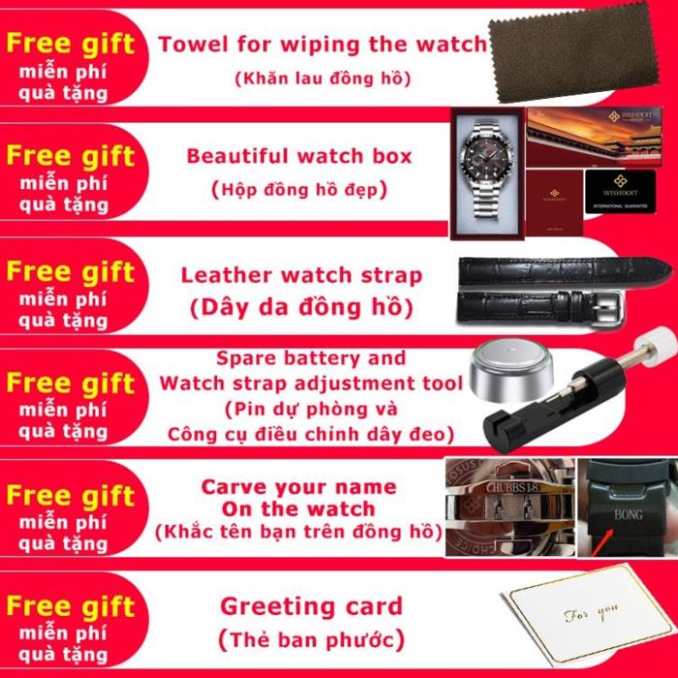 WISHDOIT Đồng Hồ Quartz Ba Mắt Đa Năng Dây Thép Không Gỉ Thời Trang Thể Thao Cho Nam