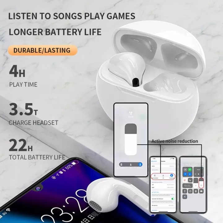 Tai Nghe Không Dây Chân Thực Pro 6 Điều Khiển Cảm Ứng Cho Mọi Điện thoại Có Mic Tai Nghe Bluetooth chống thấm nước
