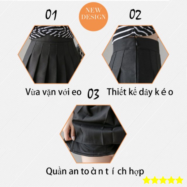 Chân Váy Tennis Xếp Ly Ngắn Dáng Xòe Lưng Cạp Cao, Có Quần Lót Bên Trong, Phong Cách Hàn Quốc Tuyết Mưa