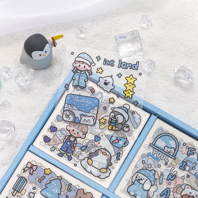 Sticker hộp 100 tấm cute Polar World  - Tặng Hình Xăm Dán