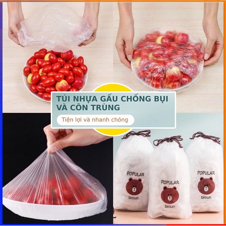 Màng bọc thực phẩm co giãn siêu dai có chun hình túi gấu set 100 chiếc